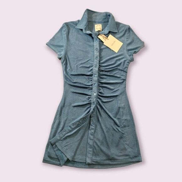 *nwt* With Jéan Alexa Blue Ruched Dress - Picture 3 of 11